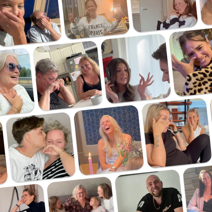 Collage van mensen die emotioneel reageren op hun persoonlijke nummer